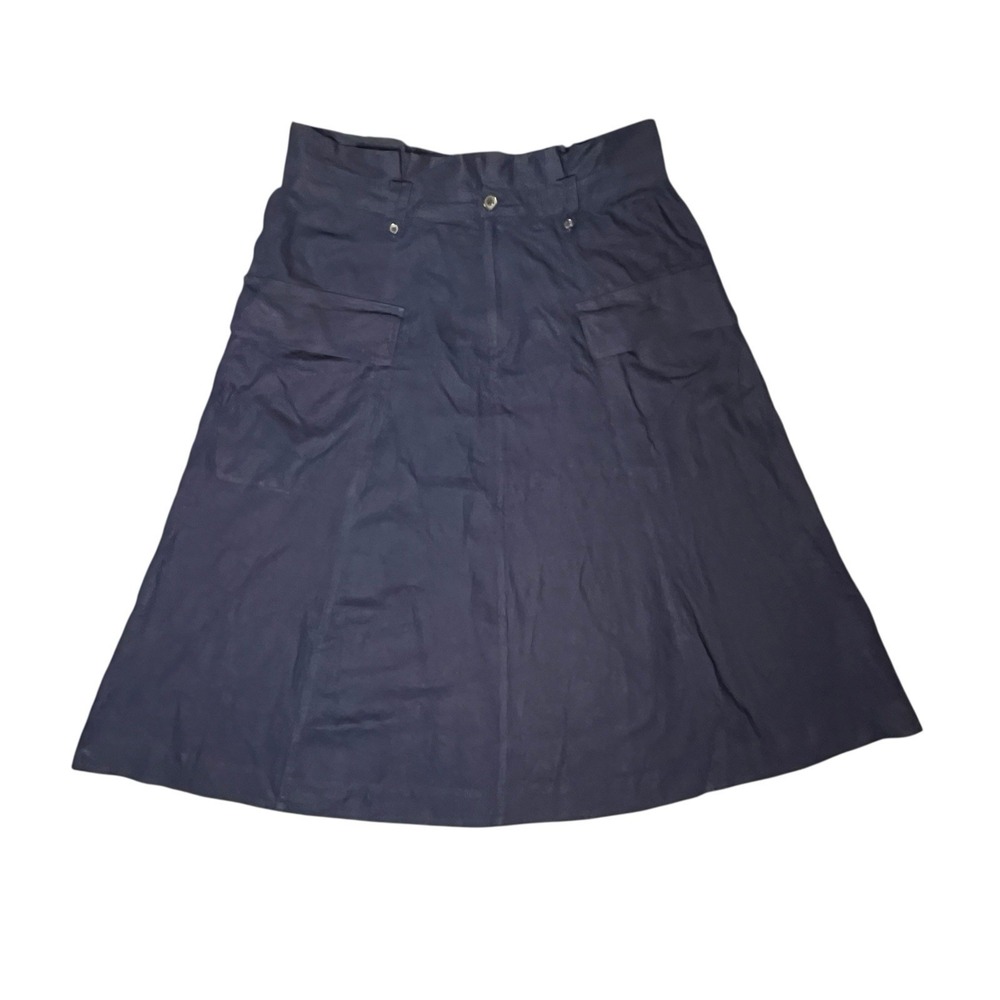 Banana Republic Midi Skirt Womens 16 Navy Blue Linen Blend Cargo A-Line Nautical